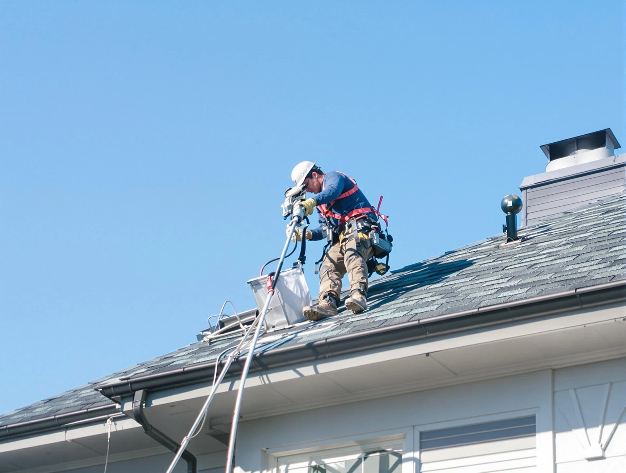 Clinton Dryer Vent Cleaning certified technician cleaning a roof-mounted dryer vent system in Clinton