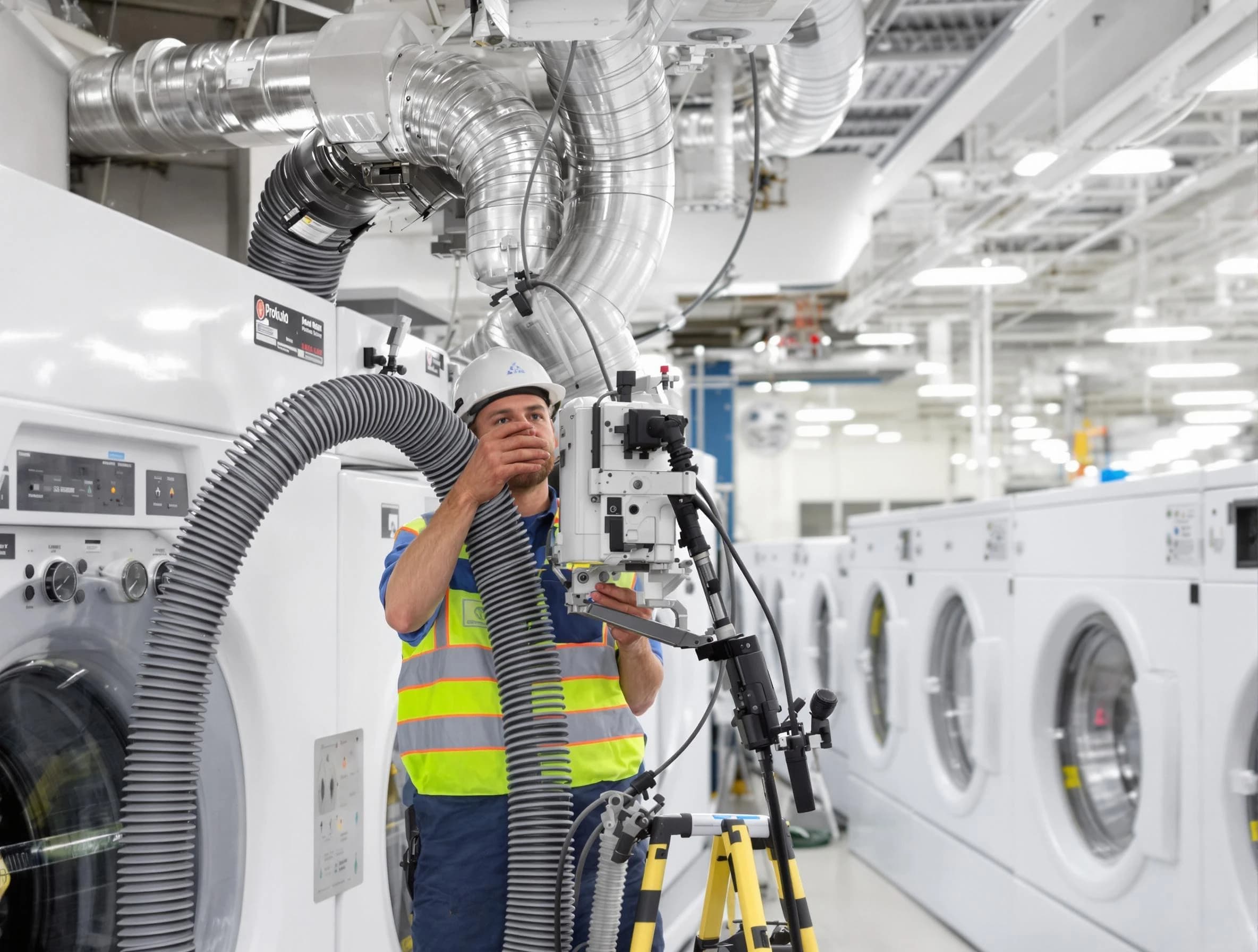 Clinton Dryer Vent Cleaning team performing commercial-grade dryer vent cleaning at a business facility in Clinton