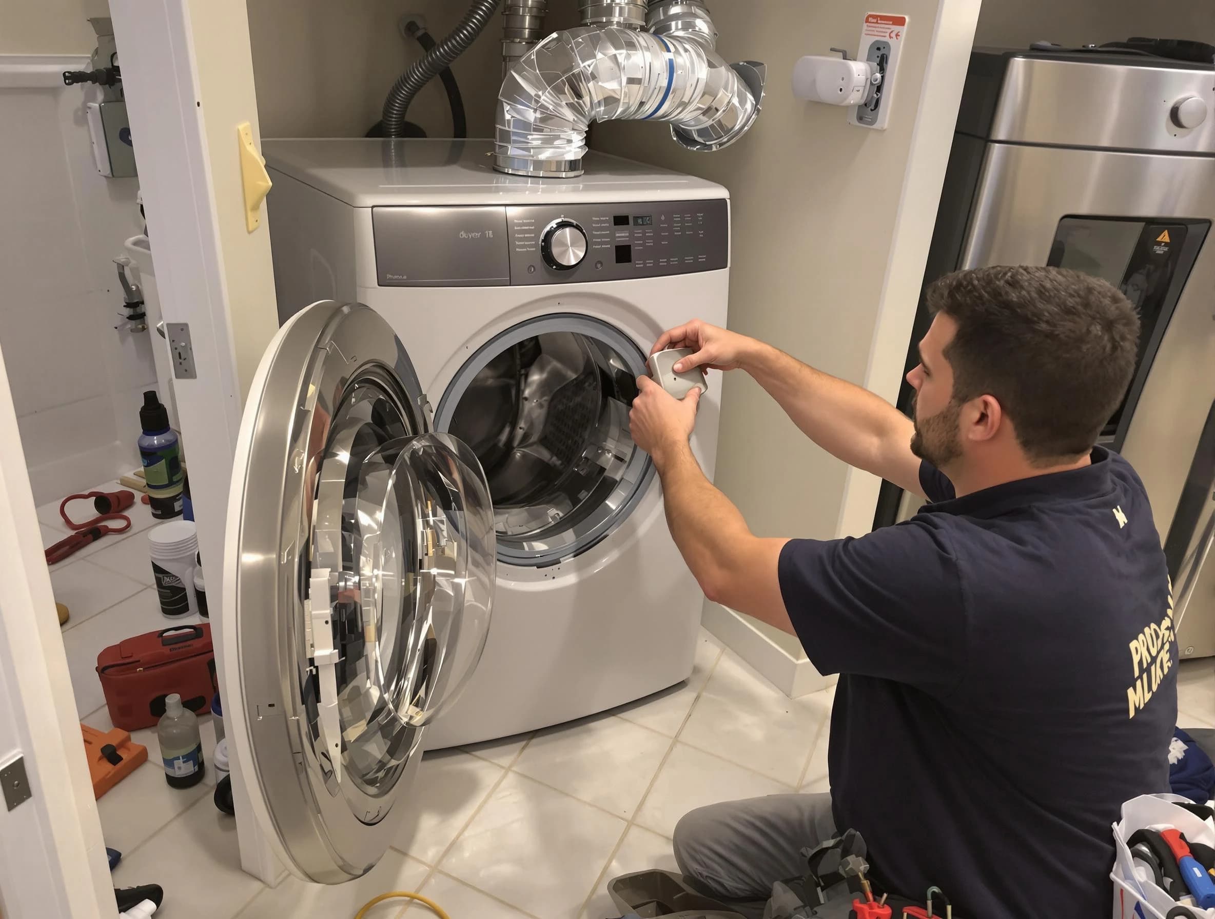 Clinton Dryer Vent Cleaning technician performing precise dryer vent hose installation in Clinton