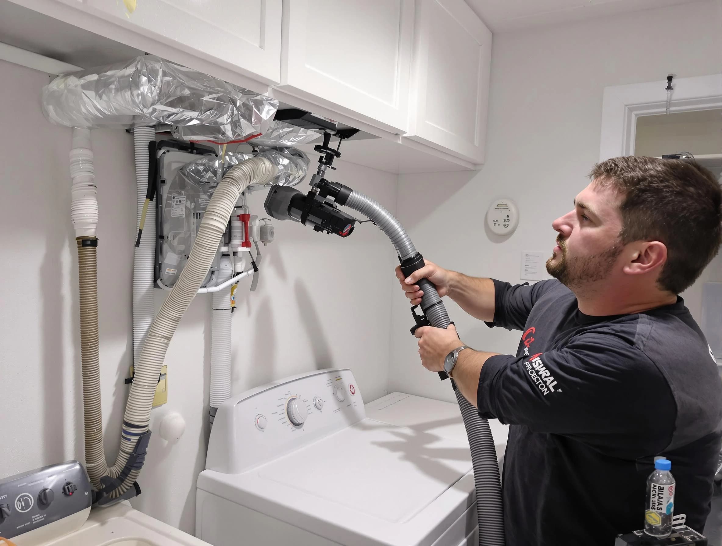 Clinton Dryer Vent Cleaning certified technician performing safety-focused gas dryer vent cleaning in Clinton